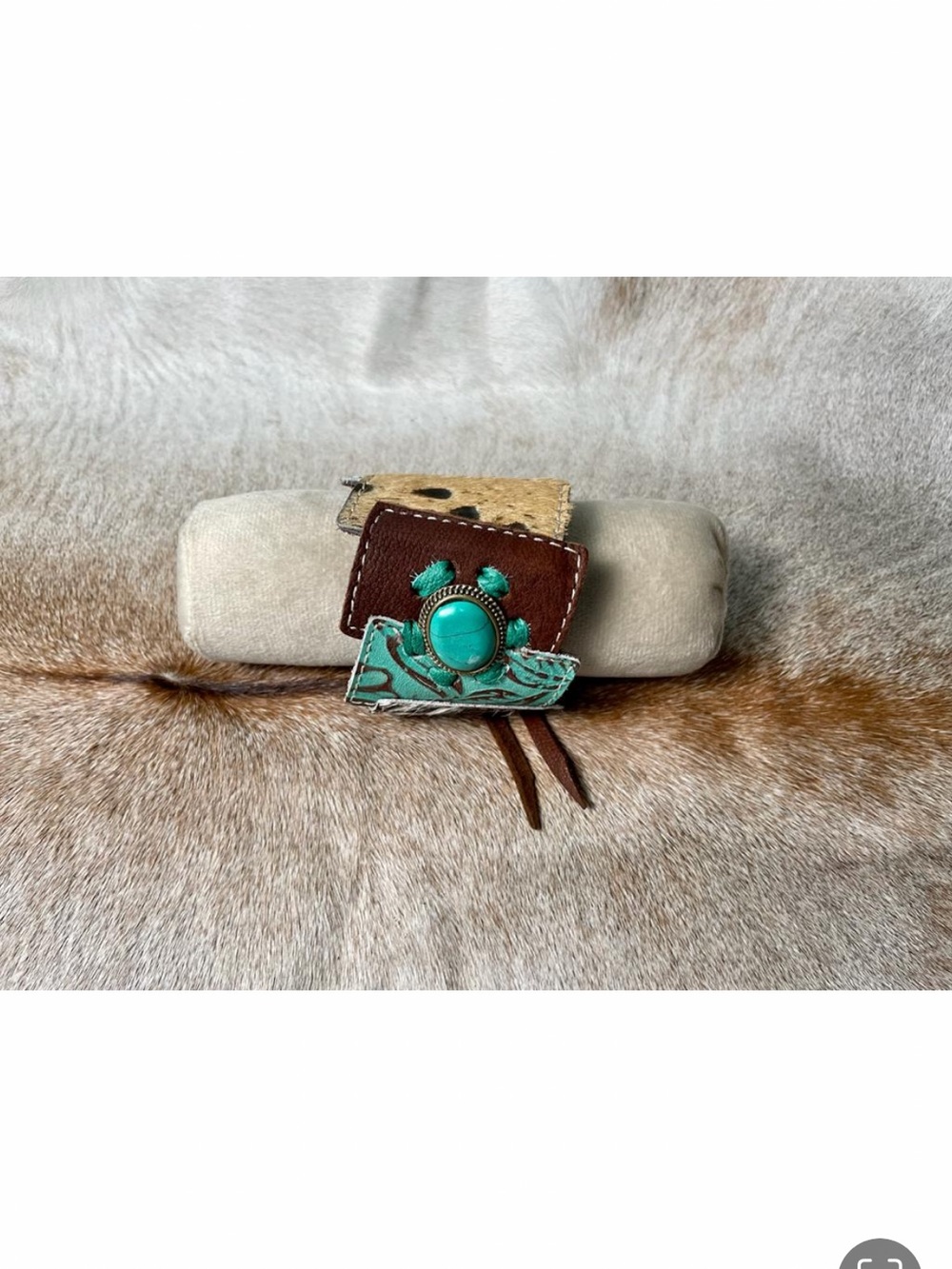 Turquoise Accent Leather Western Belt - Unbranded